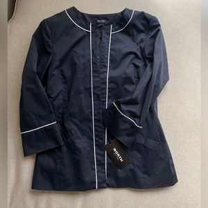 NWT Worth New York Navy/Optic White 3/4 Sleeve Cotton Blazer Size S